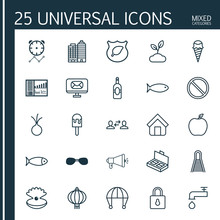 Set Of 25 Universal Editable Icons. Can Be Used For Web, Mobile And App Design. Includes Elements Such As Fish, Guard Tree, Email And More.