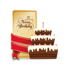 Sticker - happy birthday cake sweet decorative card ribbon vector illustration eps 10