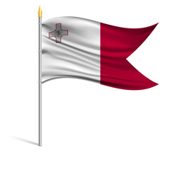 Sticker - The national flag of Malta on a pole. The wavy fabric. The sign and symbol of the country. Realistic vector.