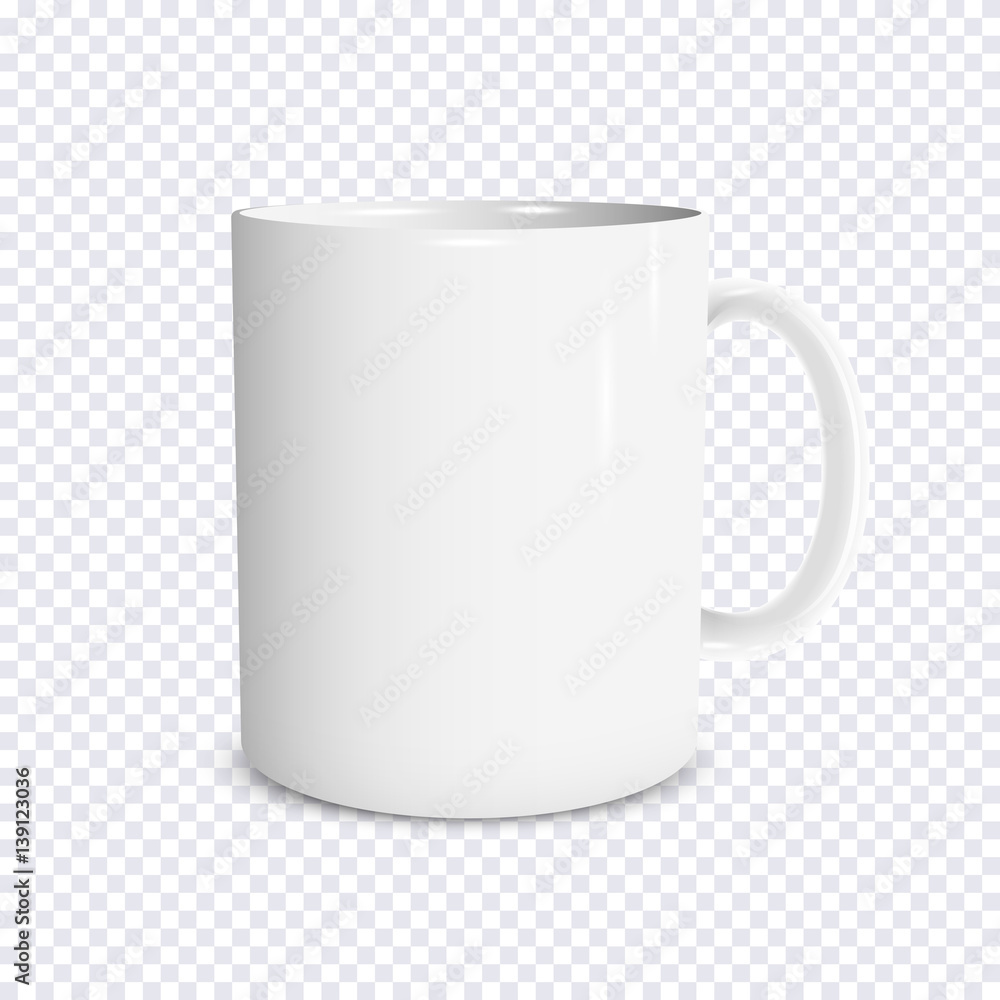 Realistic white cup isolated on transparent background - obrazy, fototapety, plakaty 