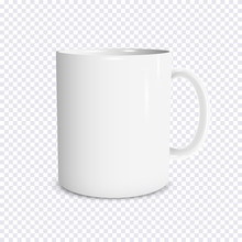 Realistic White Cup Isolated On Transparent Background