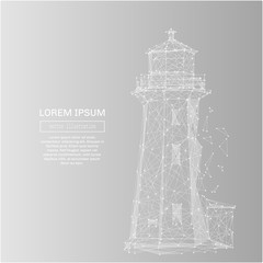 Leinwandbilder - White abstract lighthouse polygonal, geometry triangle. Light connection structure . Low poly vector on gray business concept background.