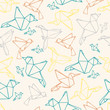 Seamless monochrome paper bird origami pattern background