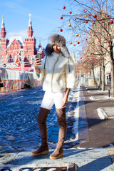 Poster - Selfie, Young beautiful girl photographed on a cell phone