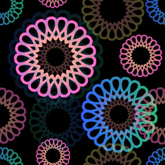 Wall Mural - seamless colorful neon flower pattern with black background