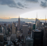 Fototapeta  - Aerial view of Manhattan Skyline at sunset - New York, USA