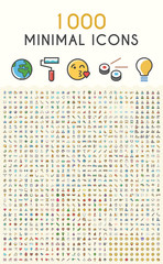 Wall Mural - set of 1000 minimalistic solid line colored . isolated vector elements