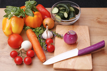 Wall Mural - Vegetables and ceramic knife