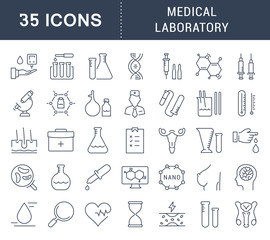 Wall Mural - set vector flat line icons medical laboratory