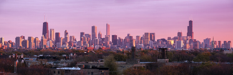 Fototapete - Colorful sunset in Chicago