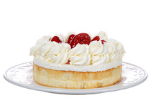 Porcelain Plate With Large Strawberry Shortcake Dessert Isolated On White Background
