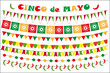 Cinco de Mayo celebration set of colored flags, garlands, bunting. Flat style, isolated on white background. Vector illustration, clip art