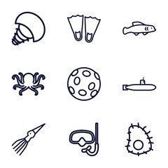 Wall Mural - Set of 9 underwater outline icons