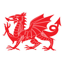 Isolated Red Welsh Dragon On A White Background