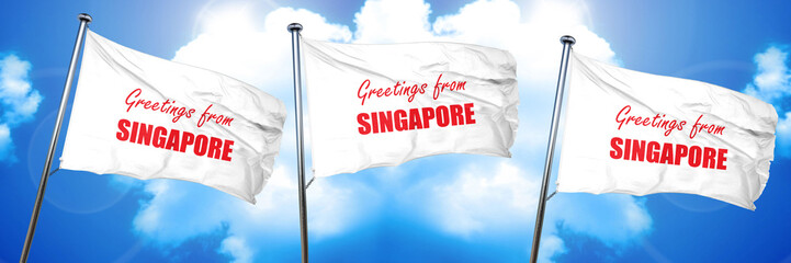 Wall Mural - Greetings from singapore, 3D rendering, triple flags