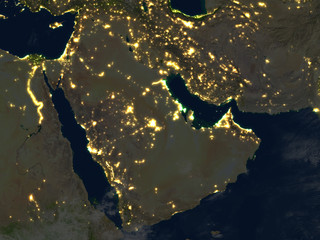 Arab Peninsula at night on planet Earth