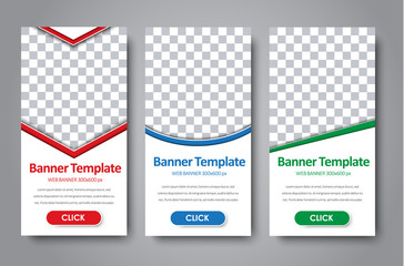 Wall Mural - vertical design standard size web banner with diagonal, round elements and arrow. template with spac