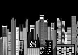 Fototapeta Nowy Jork - skyscraper in the city in the night, vector, horizontal, black and white image