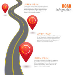 Wall Mural - Road infographic with red pointers, vector illustration