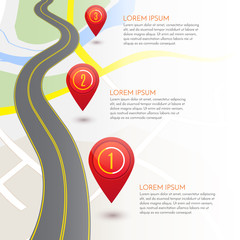 Poster - Road infographic with red pointers, vector illustration