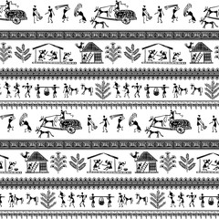 seamless warli tribal art