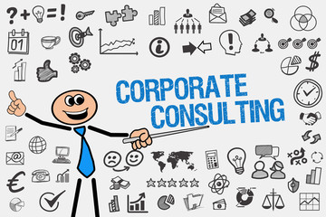 Wall Mural - Corporate Consulting / Mann mit Symbole