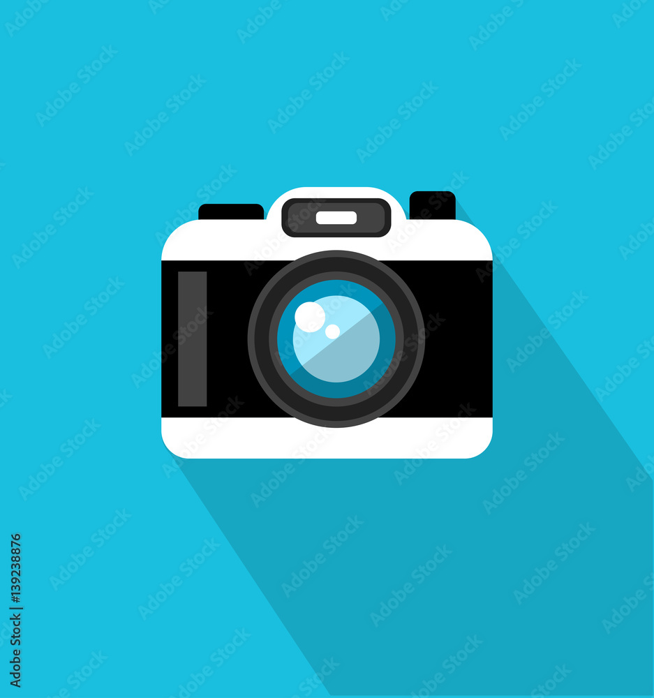 Camera icon in trendy flat style. Web site page and mobile app design element. Flat design in stylish colors. Isolated. Long Shadow.  - obrazy, fototapety, plakaty 