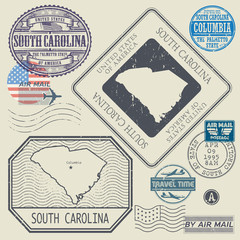 Wall Mural - Retro vintage postage stamps set South Carolina, United States