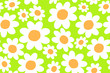 Seamless pattern illustration with white flowers and green background	