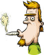 A cartoon stoner man smoking a joint.