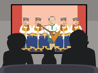 people watching TV folk russian show vector cartoon