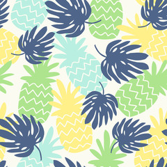 Aufkleber - seamless pattern with pineapples and monstera leaves