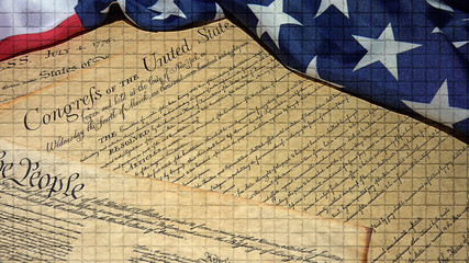 United States Bill of Rights Preamble to the Constitution and American Flag