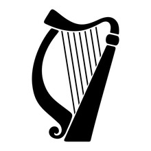 Vector Black Silhouette Of A Harp Isolated On A White Background.