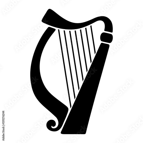 Cuadros en Lienzo Vector black silhouette of a harp isolated on a white background.