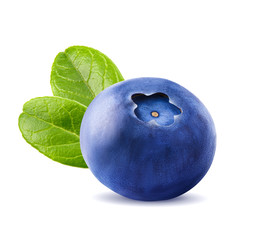 Poster - Fresh blueberries with leaves. Berry isolated isolated on white background by clipping path. Macro.