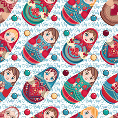 Wall Mural - Russian souvenir. Matryoshka - babushka doll. Seamless pattern. Vector