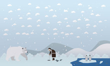 Vector Illustration Of Eskimo And Polar Bear In Flat Style