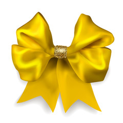 Vector golden yellow beautiful bow with shadow  realistic illustration