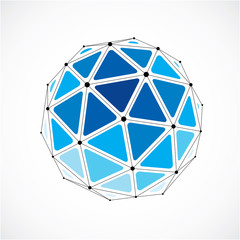 Wall Mural - 3d vector digital wireframe spherical object made using triangular facets. Geometric polygonal structure created with lines mesh. Low poly shape, blue lattice form for use in web design.