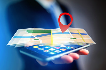 Concept of finding a place on an online map - Technology concept