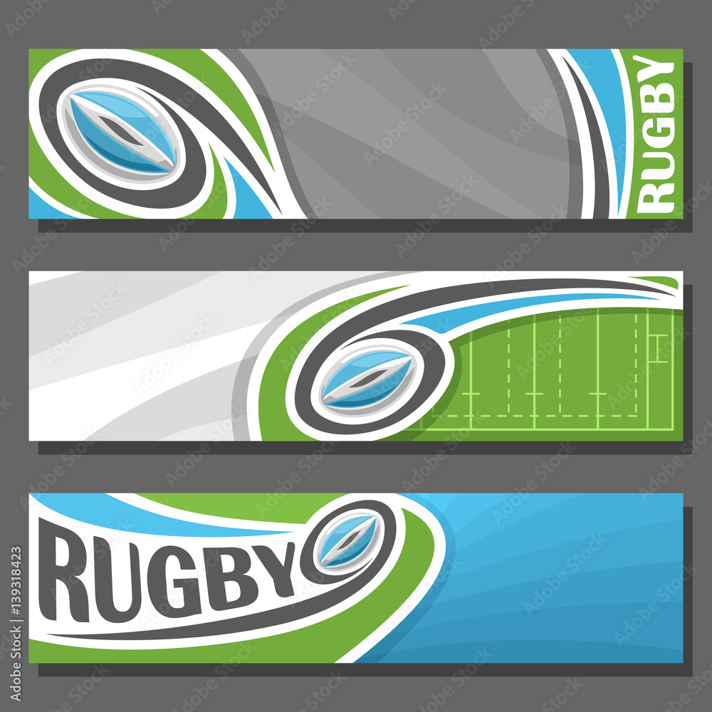 Email Header Rugby Vector horizontal Banners for Rugby: 3 cartoon covers for title text on ...