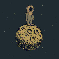 Wall Mural - cartoon astronaut standing on the moon