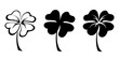 Set of three vector black silhouettes of four leaf clovers.