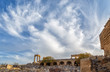 beautiful clouds over Partially rebuilt temple of Athena Lindia at Acropolis of Lindos, Rhodes island, Greece