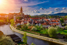 View Of Castle And Houses In Cesky Krumlov, Czech Republic