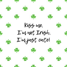 Saint Patricks Day Greeting Card With Sparkled Green Clover Leaves And Text