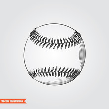 Ball For Baseballl Hand Drawn Sketch  Isolated On White Background. Sport Item Elemenets Vector Illustration