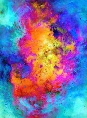 Poster - abstract background with multicolor space structures, crackles and spots.