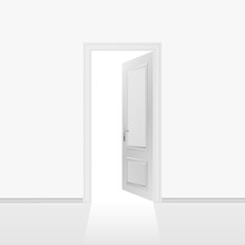 Grey Wall With Opened Door. Vector Illustration.